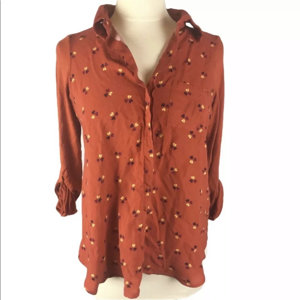Pleione‎ top roll tab sleeve pansy print